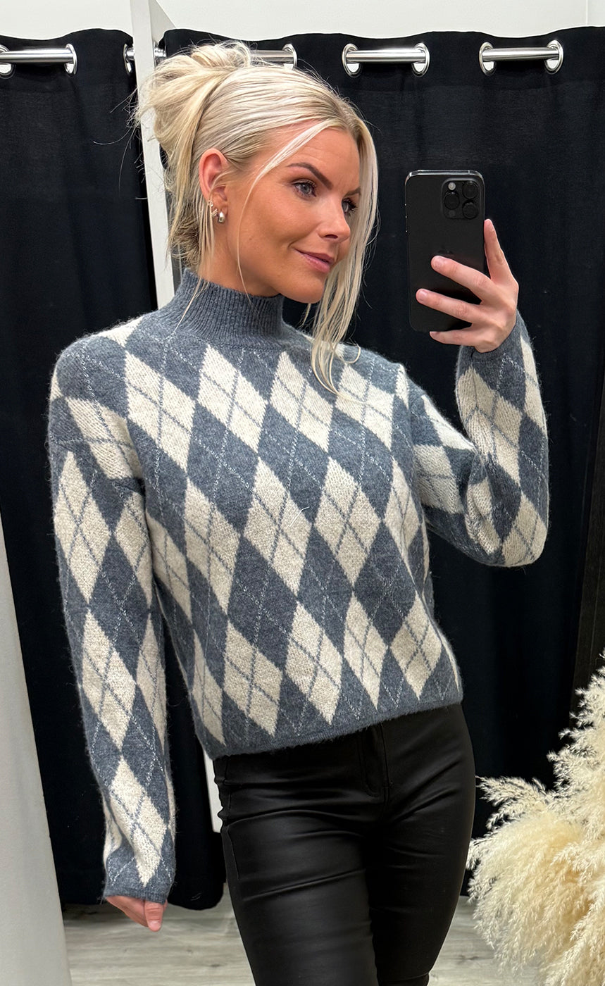 Nafta argyle jumper - stormy weather melange