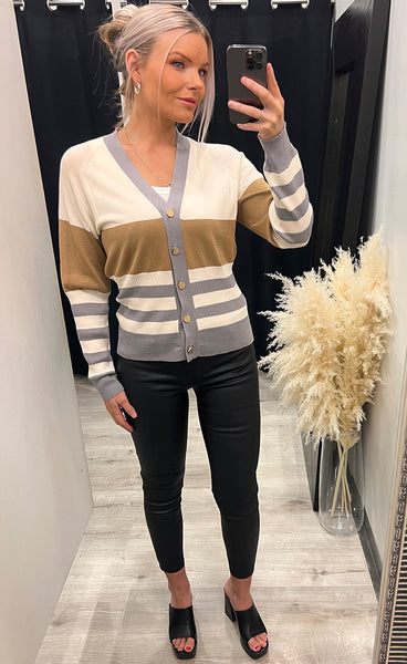 Sara striped cardigan - frost grey