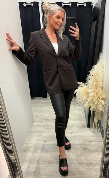 Kate jacquard oversize blazer - black/brown herringbone