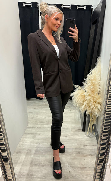 Kate jacquard oversize blazer - black/brown herringbone