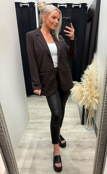 Kate jacquard oversize blazer - black/brown herringbone