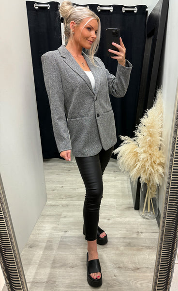 Kate jacquard oversize blazer - black/white herringbone