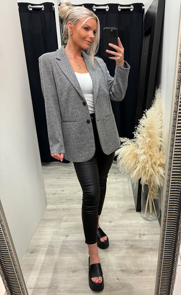 Kate jacquard oversize blazer - black/white herringbone