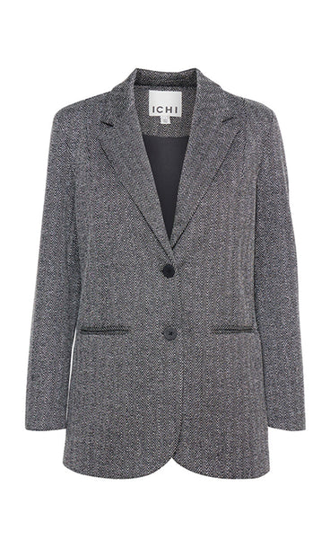 Kate jacquard oversize blazer - black/white herringbone