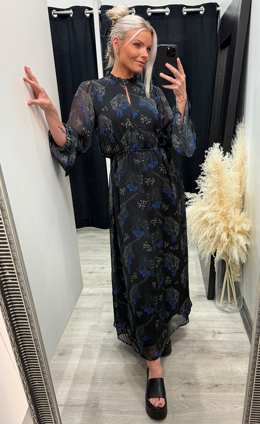 Lissa dress - black blue leopard print