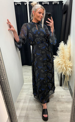 Lissa dress - black blue leopard print