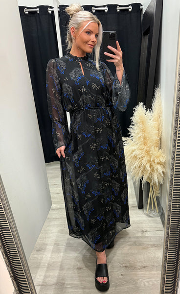 Lissa dress - black blue leopard print