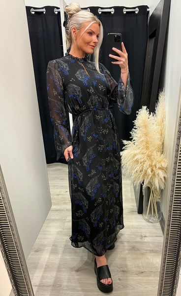 Lissa dress - black blue leopard print