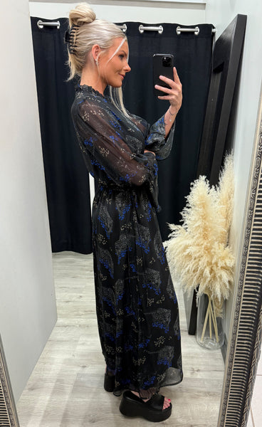 Lissa dress - black blue leopard print