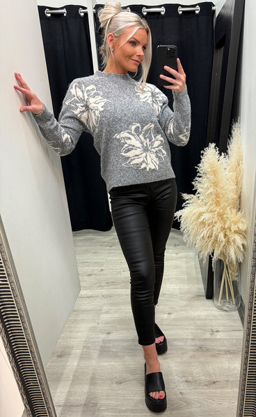 Omea flower jumper - mid grey melange