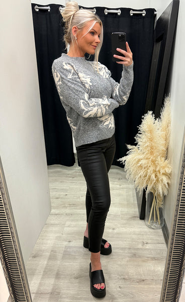 Omea flower jumper - mid grey melange