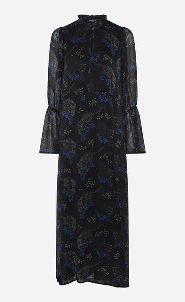 Lissa dress - black blue leopard print