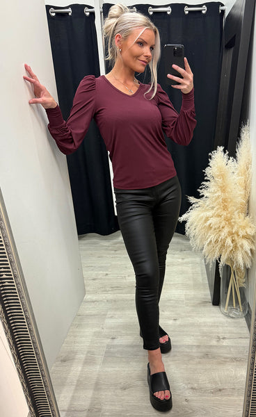 Vya v-neck longsleeve - deep bordeaux