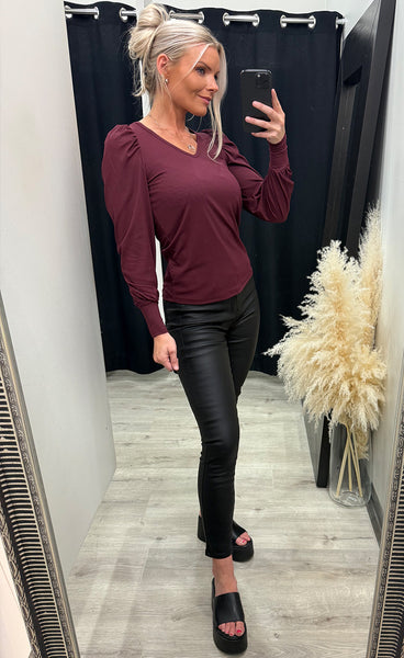Vya v-neck longsleeve - deep bordeaux