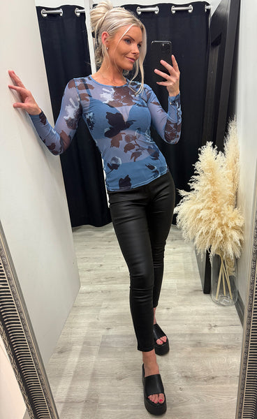 Vinni mesh top - blue/flower