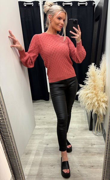 Rosalia puff sleeve knit - dusty cedar red