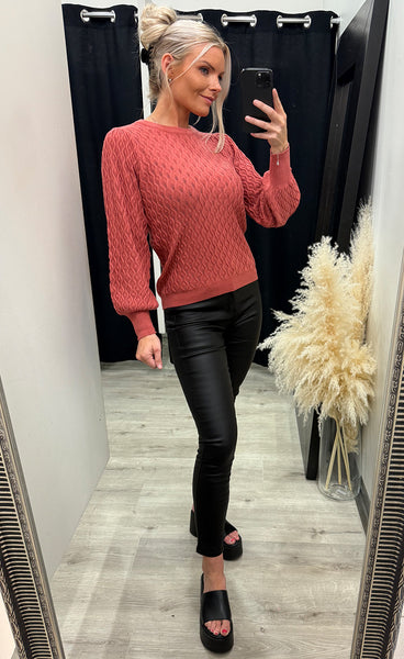 Rosalia puff sleeve knit - dusty cedar red