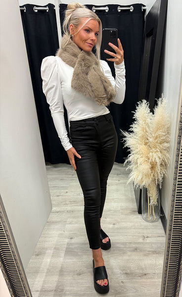 Victoria loðkragi - taupe