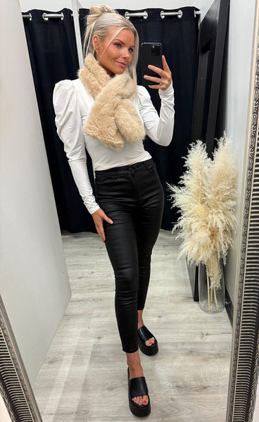 Victoria loðkragi - beige