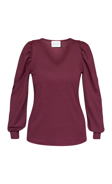 Vya v-neck longsleeve - deep bordeaux