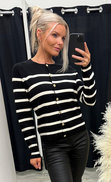 Sara short cardigan - black/off white stripe