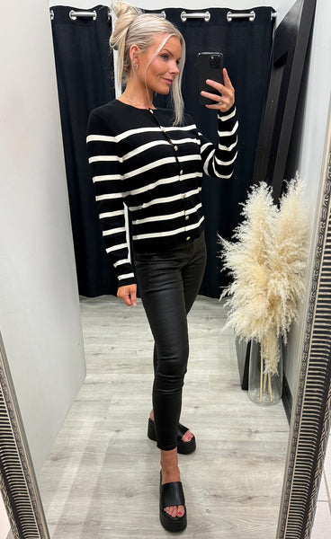 Sara short cardigan - black/off white stripe