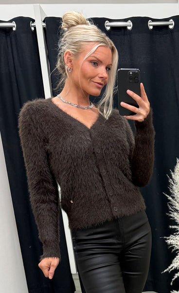 RED BUTTON Cardigan fuzzy - espresso