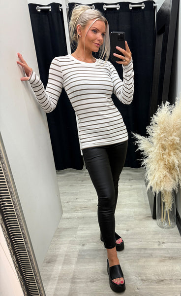 Hizamond stripe tee 33 - beige pine bark stripe