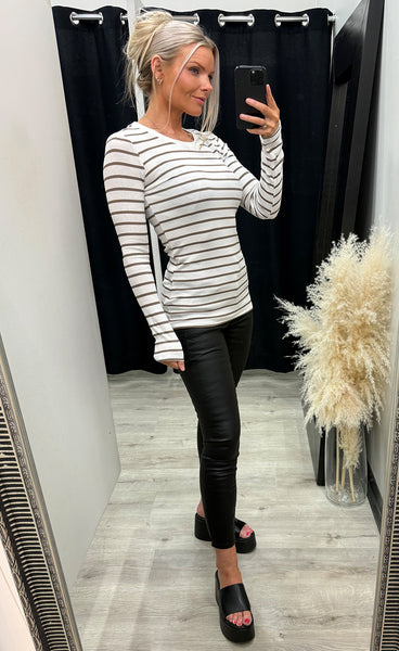 Hizamond stripe tee 33 - beige pine bark stripe
