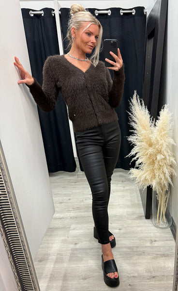 RED BUTTON Cardigan fuzzy - espresso