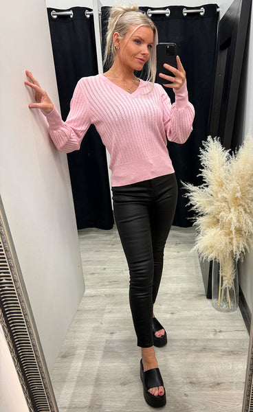 Morla v-neck pointelle - parfait pink