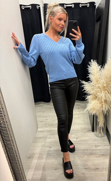 Morla v-neck pointelle - della robbia blue