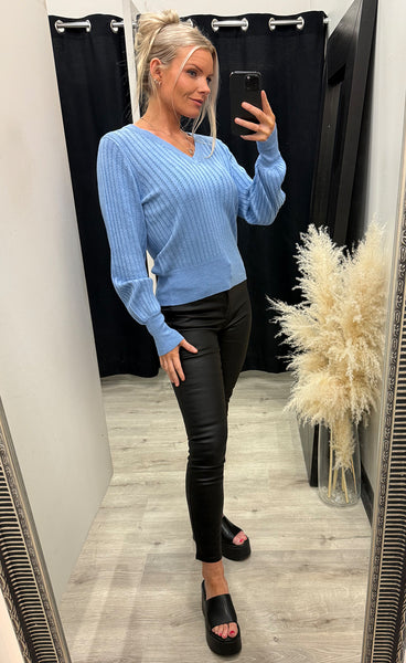 Morla v-neck pointelle - della robbia blue