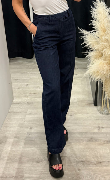 Allie HW wide leg pants - dark blue denim