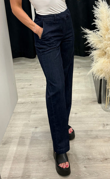 Allie HW wide leg pants - dark blue denim