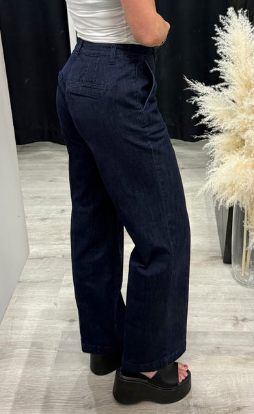 Allie HW wide leg pants - dark blue denim
