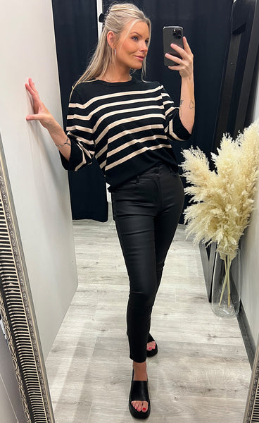 Mila stripe pullover - black/sand