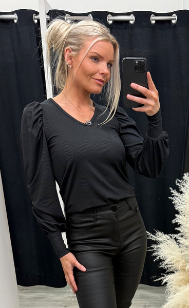 Vya v-neck longsleeve - black
