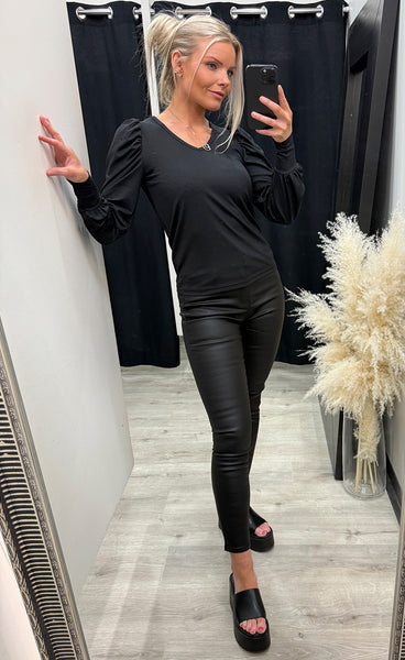 Vya v-neck longsleeve - black