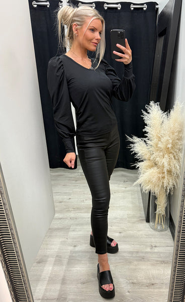 Vya v-neck longsleeve - black