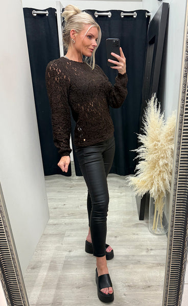 RED BUTTON Top lace - espresso
