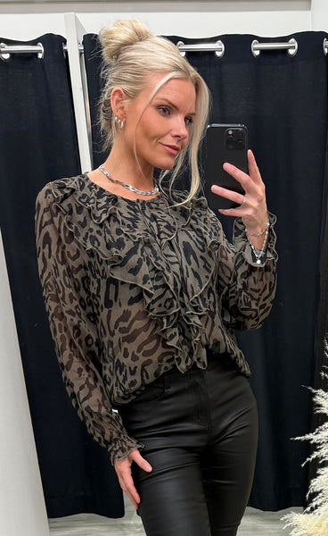 FREEQUENT Ditte blouse - morel w. black