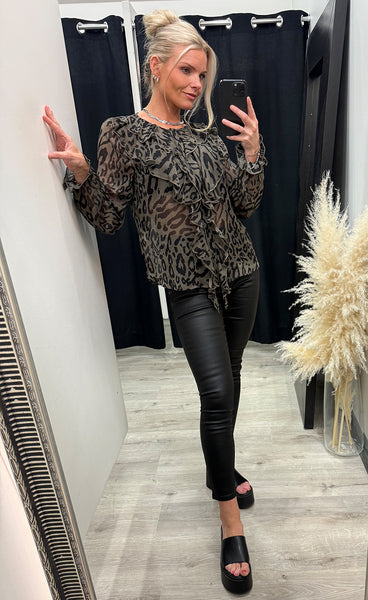 FREEQUENT Ditte blouse - morel w. black