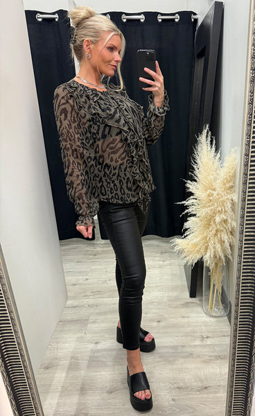 FREEQUENT Ditte blouse - morel w. black