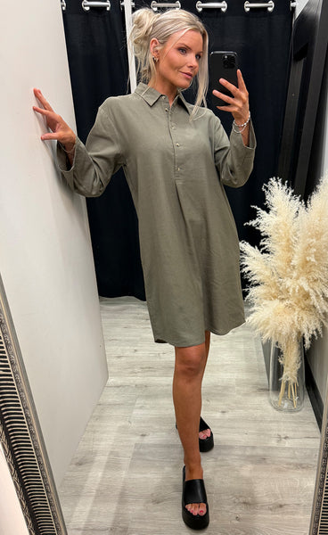 FRANSA Jett linen dress 1 - smokey olive