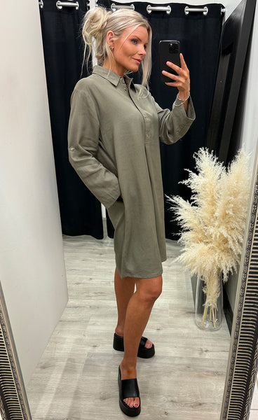 FRANSA Jett linen dress 1 - smokey olive