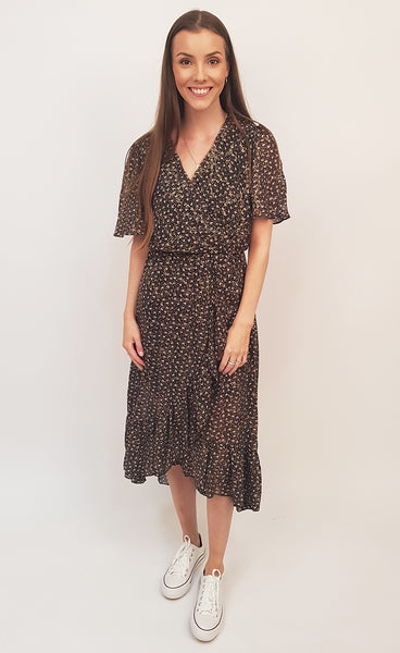 Siffon kjóll svartur/bleikur/gull