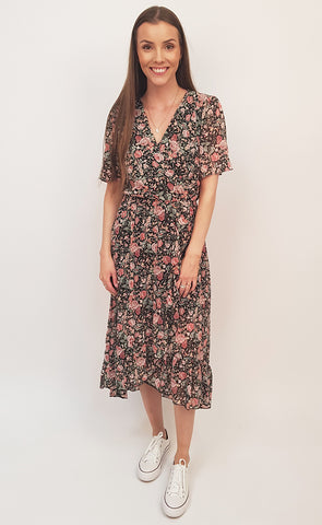 Siffon kjóll bleikur/grænn