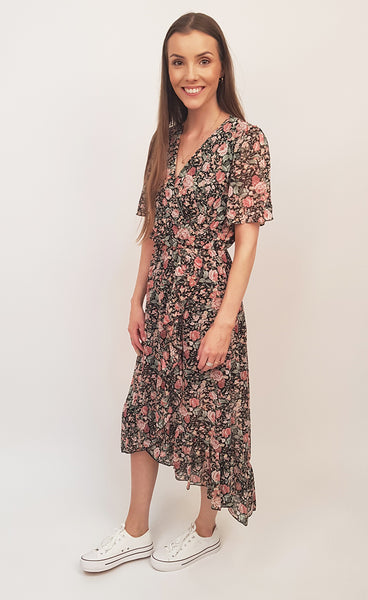 Siffon kjóll bleikur/grænn