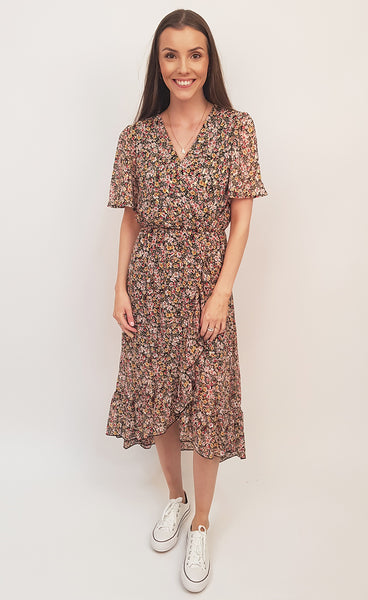 Siffon kjóll rauður/gulur